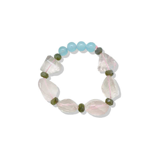 Love bracelet with Rose Quartz, Labradorite, and Blue Chalcedony