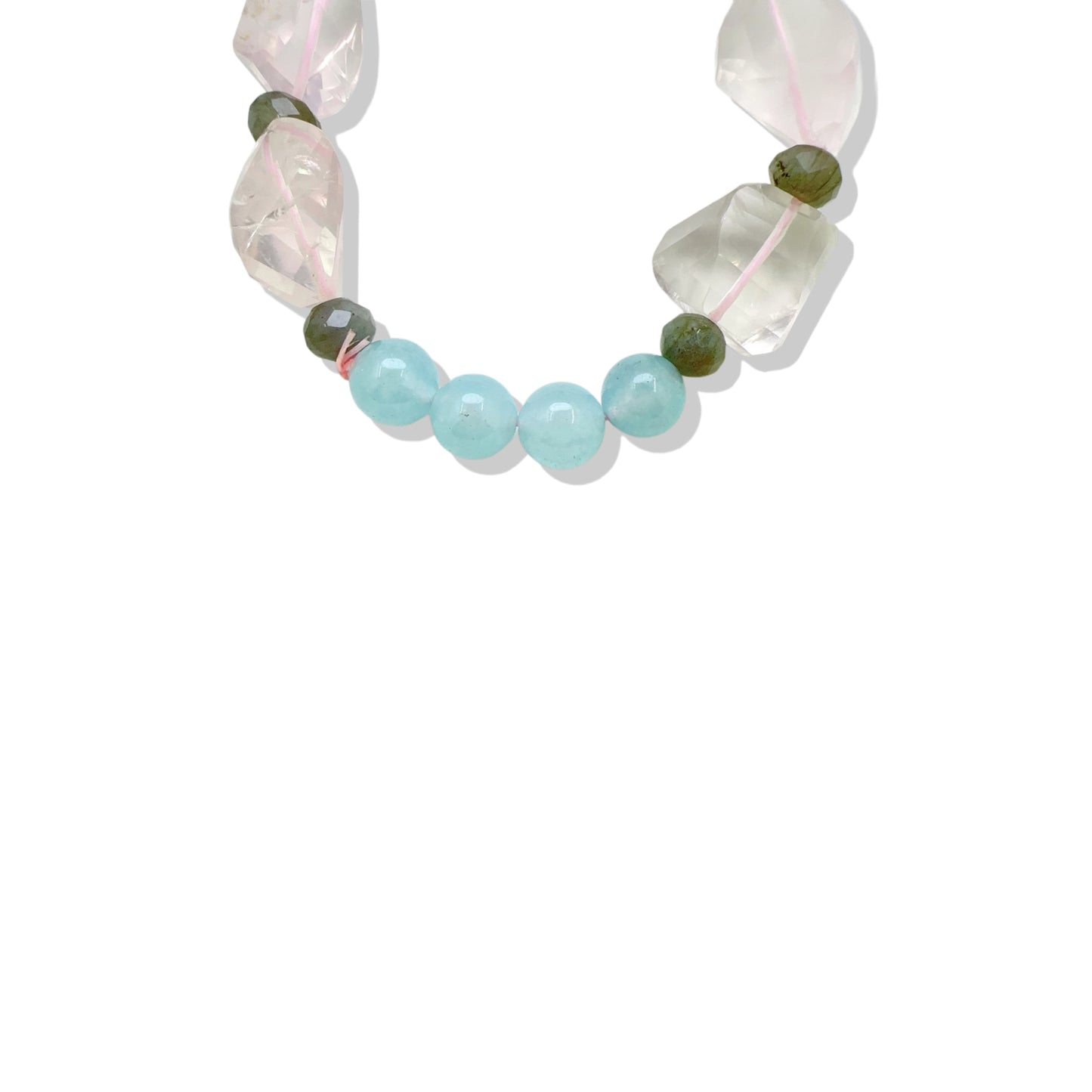 Love bracelet with Rose Quartz, Labradorite, and Blue Chalcedony