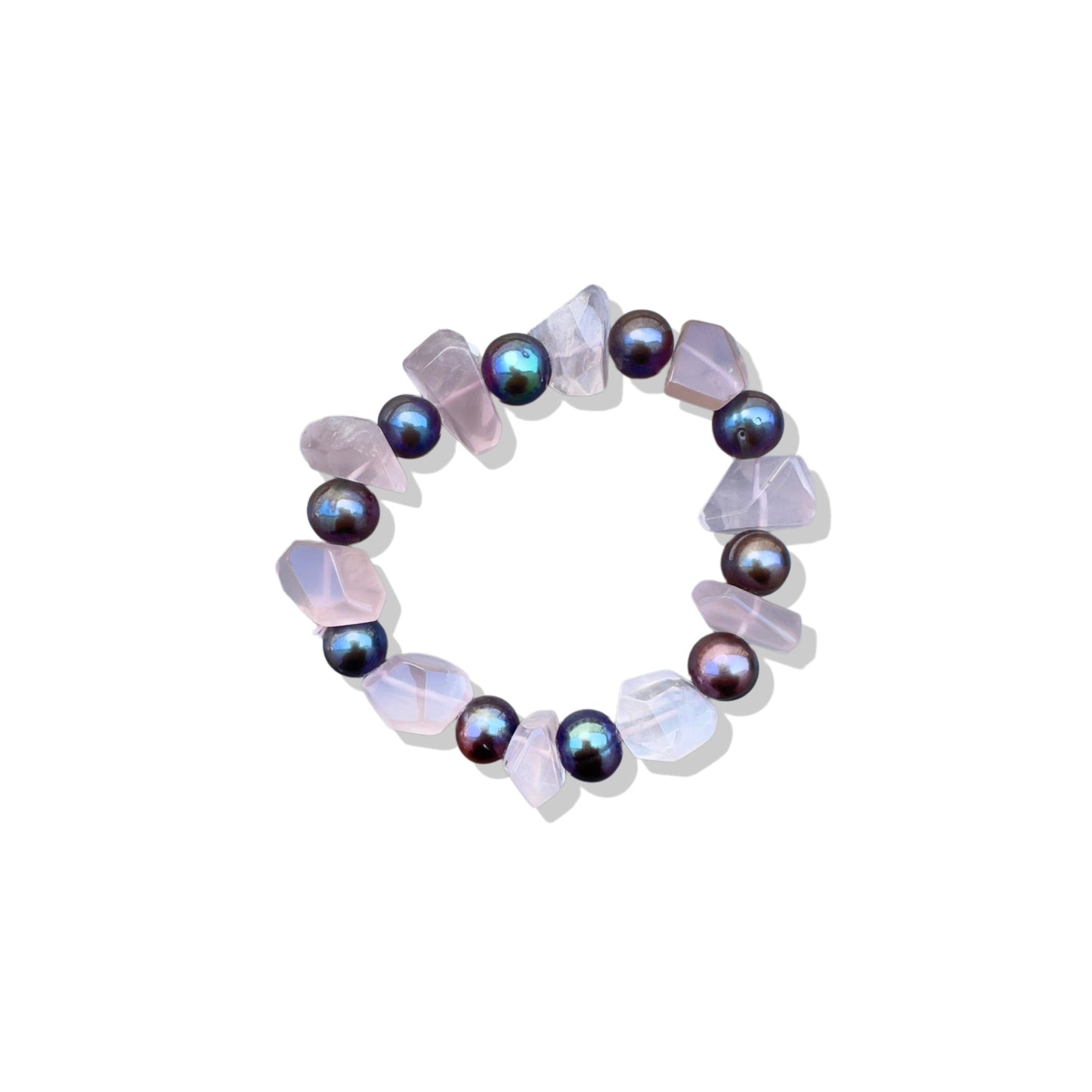 Love Bracelet with Rose Quartz and Peacock Freshwater Pearl
