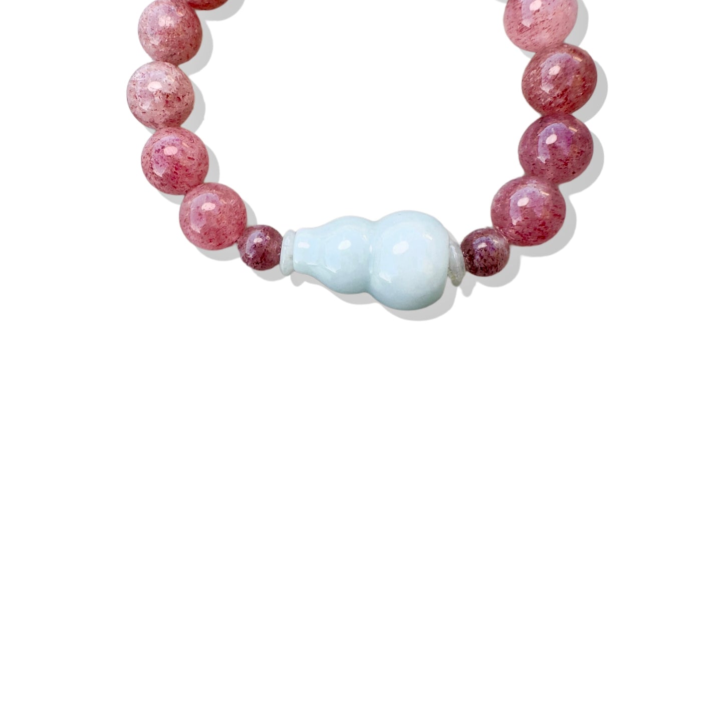 Love bracelet with Strawberry Quartz and Burma Jade Gourd Carving