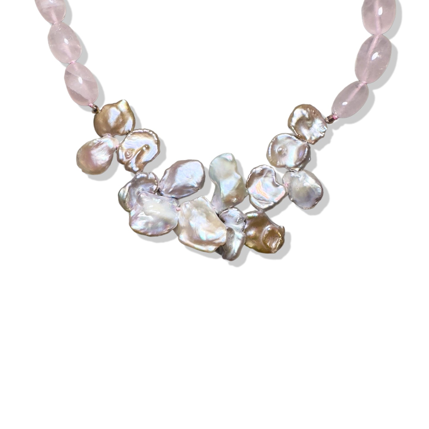 Love Necklace with Rose Quartz and Keshi Pearl