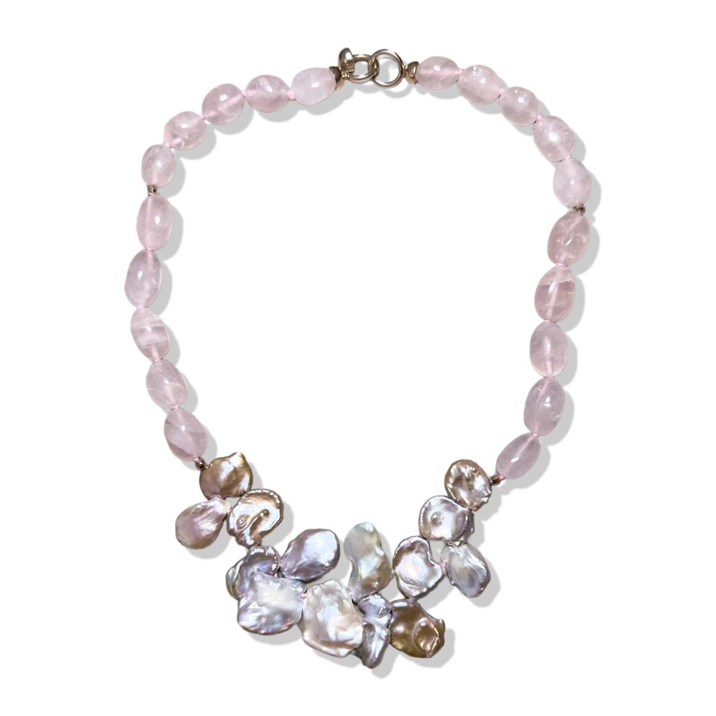 Love Necklace with Rose Quartz and Keshi Pearl