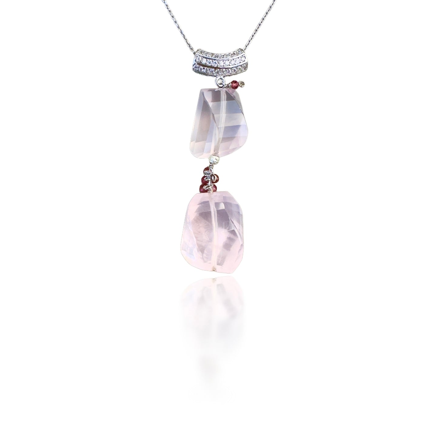 Love Pendant Necklace with Rose Quartz and Garnet