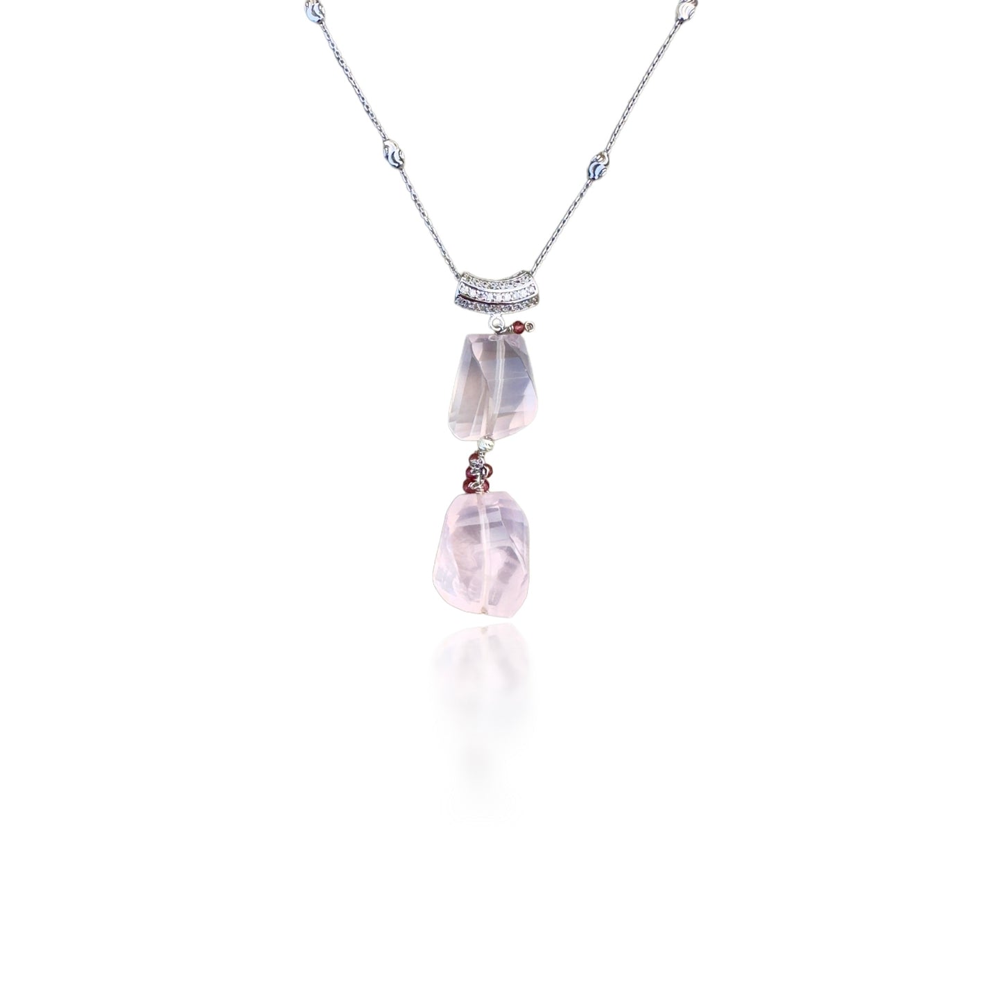 Love Pendant Necklace with Rose Quartz and Garnet