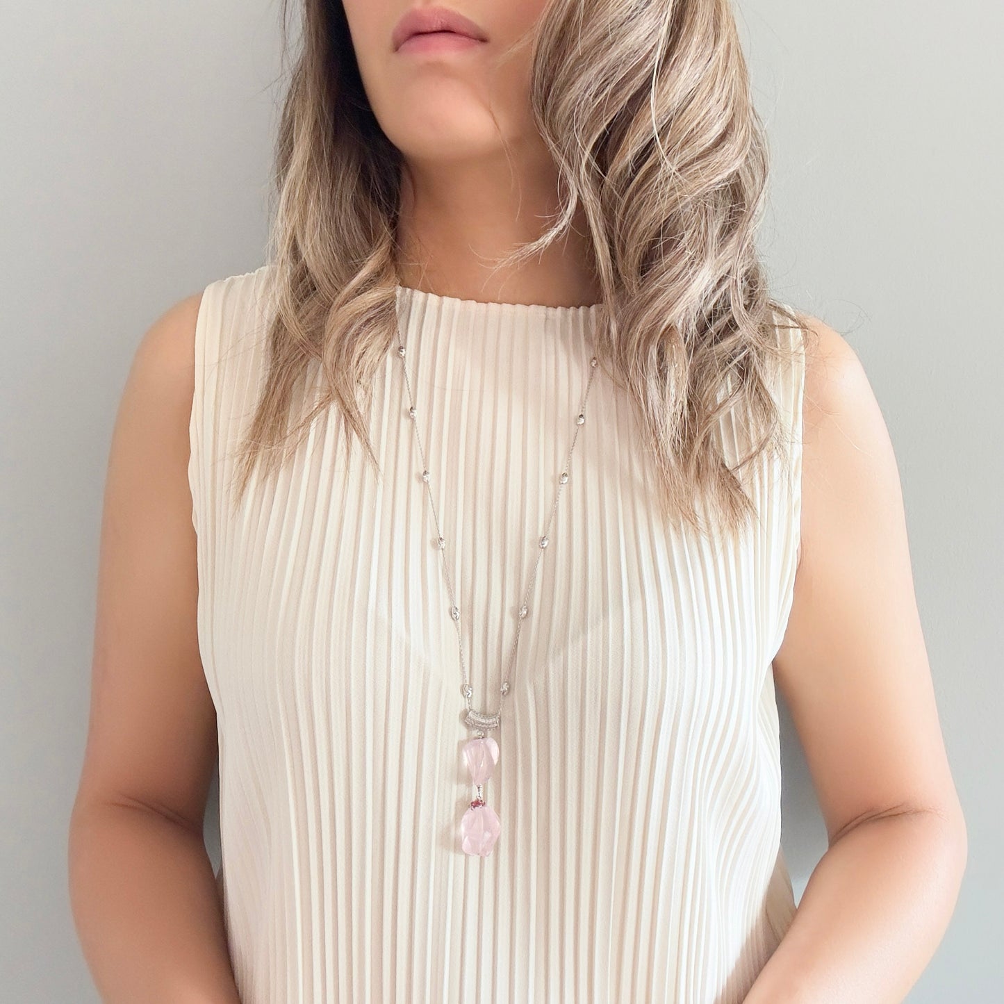 Love Pendant Necklace with Rose Quartz and Garnet