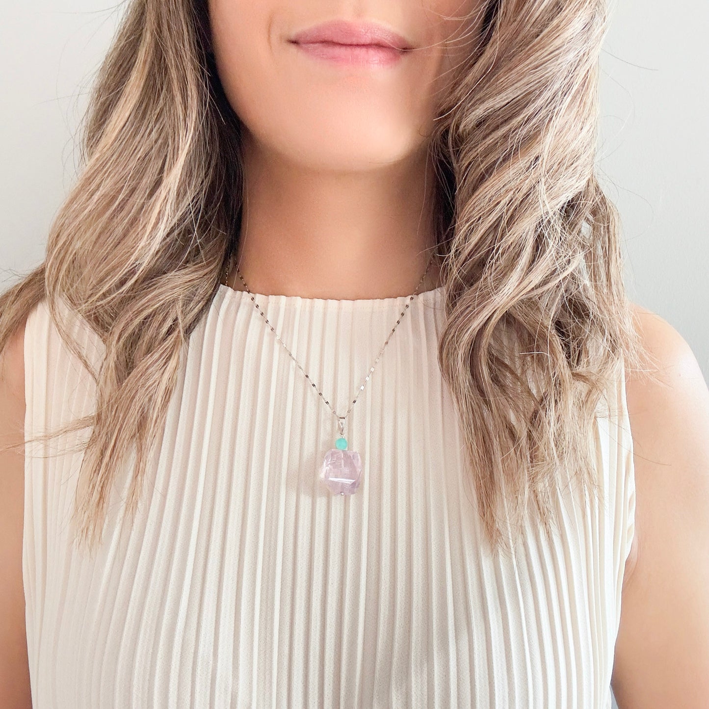 Love Pendant Necklace with Rose Quartz and Amazonite