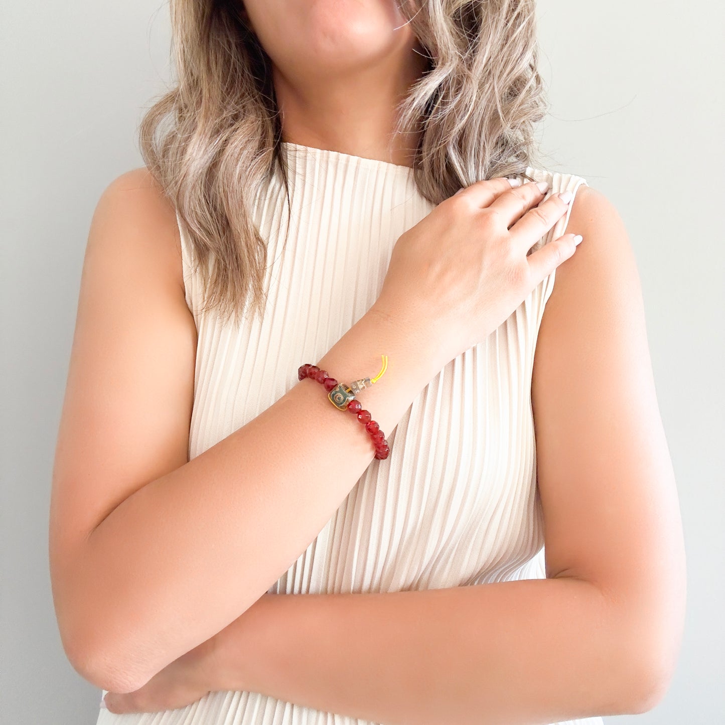 Motivation Bracelet with Red Carnelian, Burma Jade and Tibet Agate Gourd