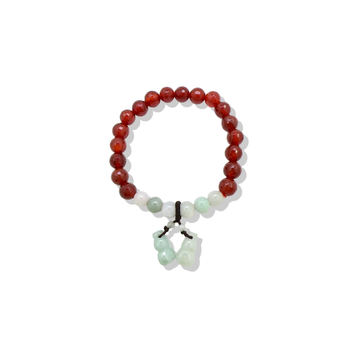Motivation Bracelet with Red Carnelian, Jade Gourd Charm Stretch Bracelet