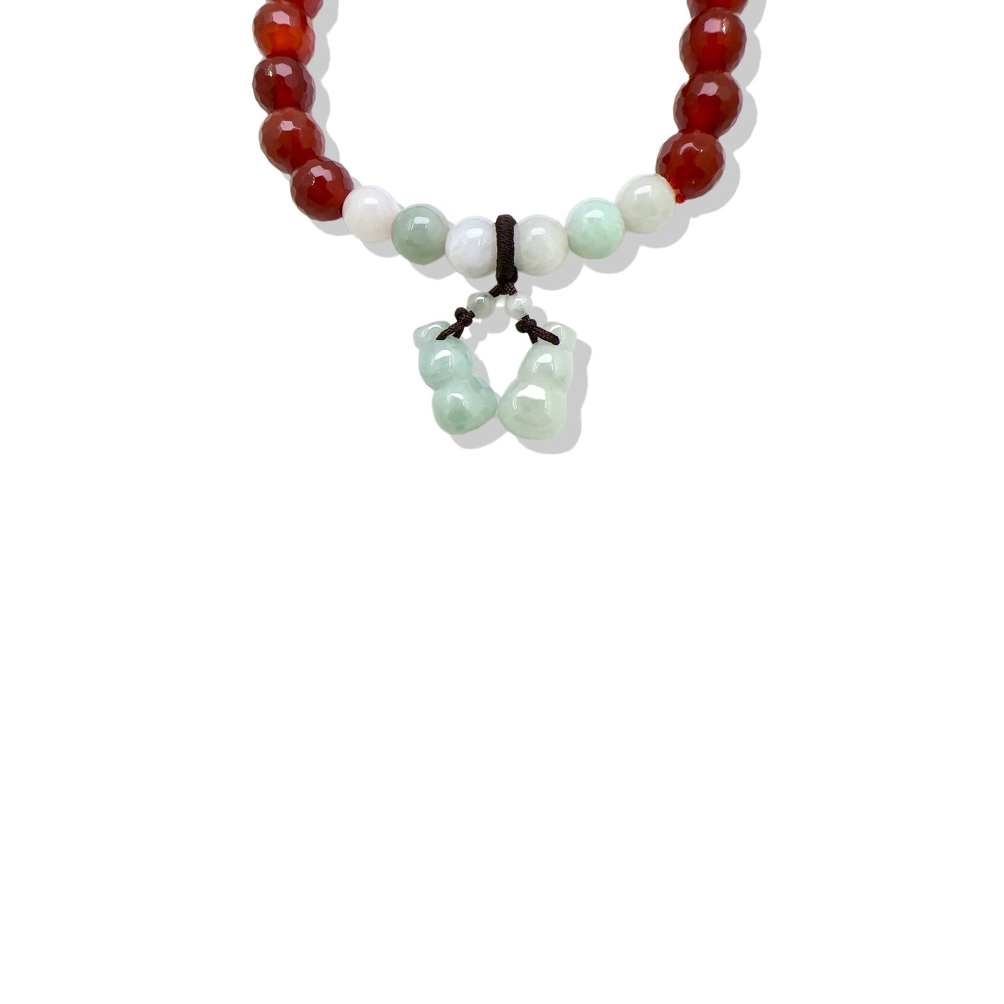 Motivation Bracelet with Red Carnelian, Jade Gourd Charm Stretch Bracelet