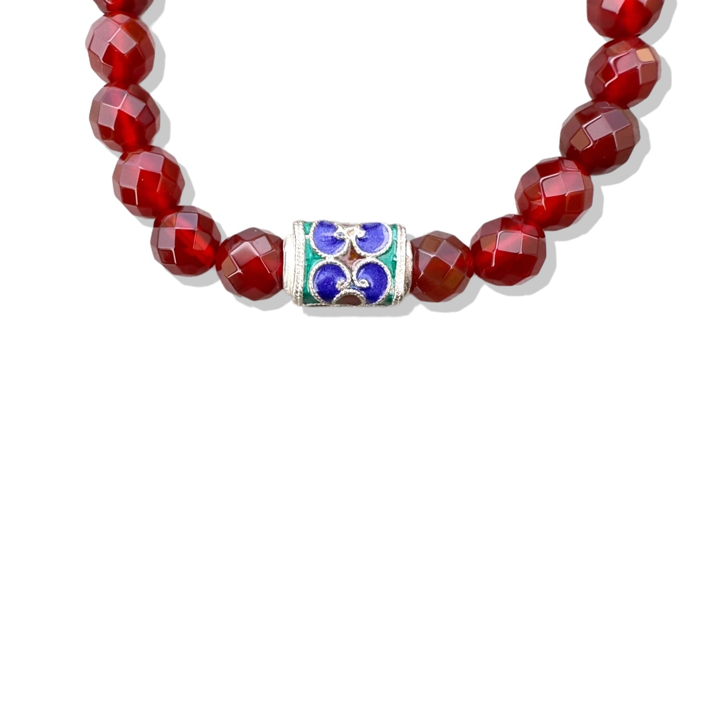 Motivation Bracelet with Red Carnelian, Jade and Enamel Silver Bead