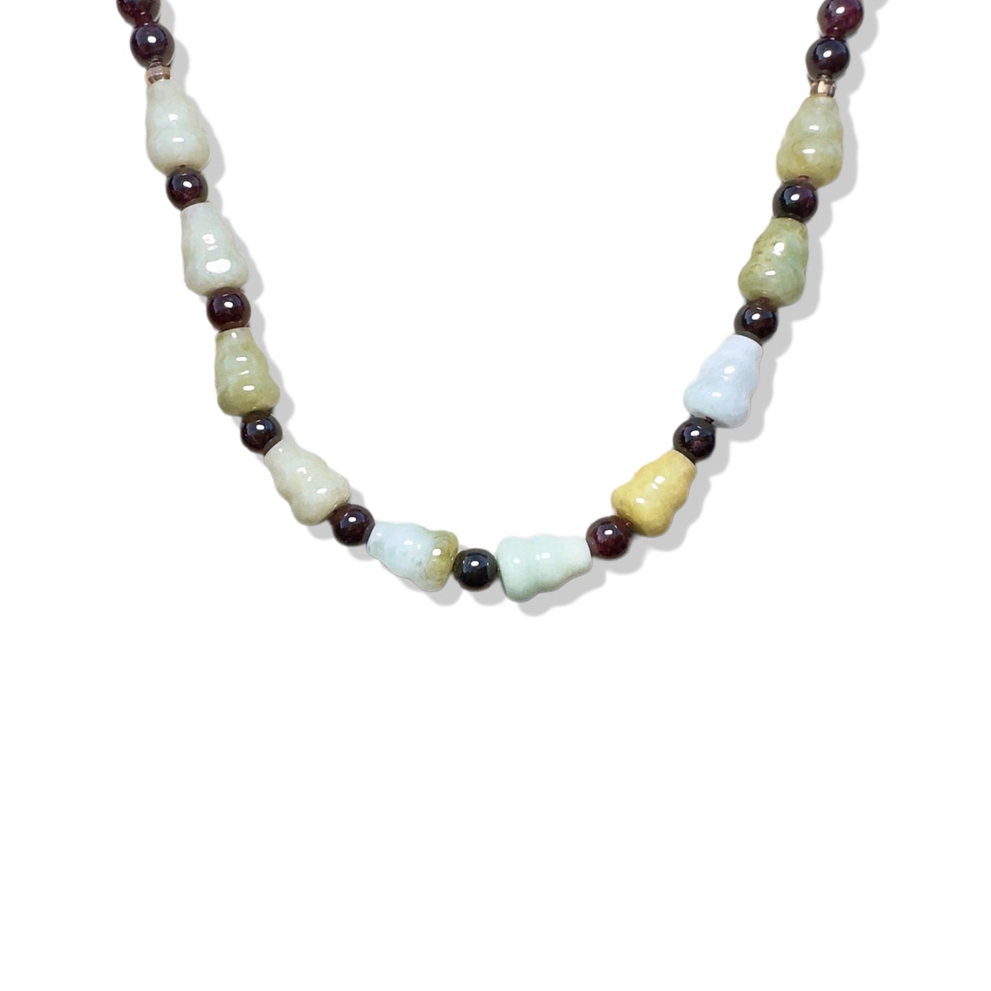 Passion Necklace with Garnet, Burma Jade Gourd Carving