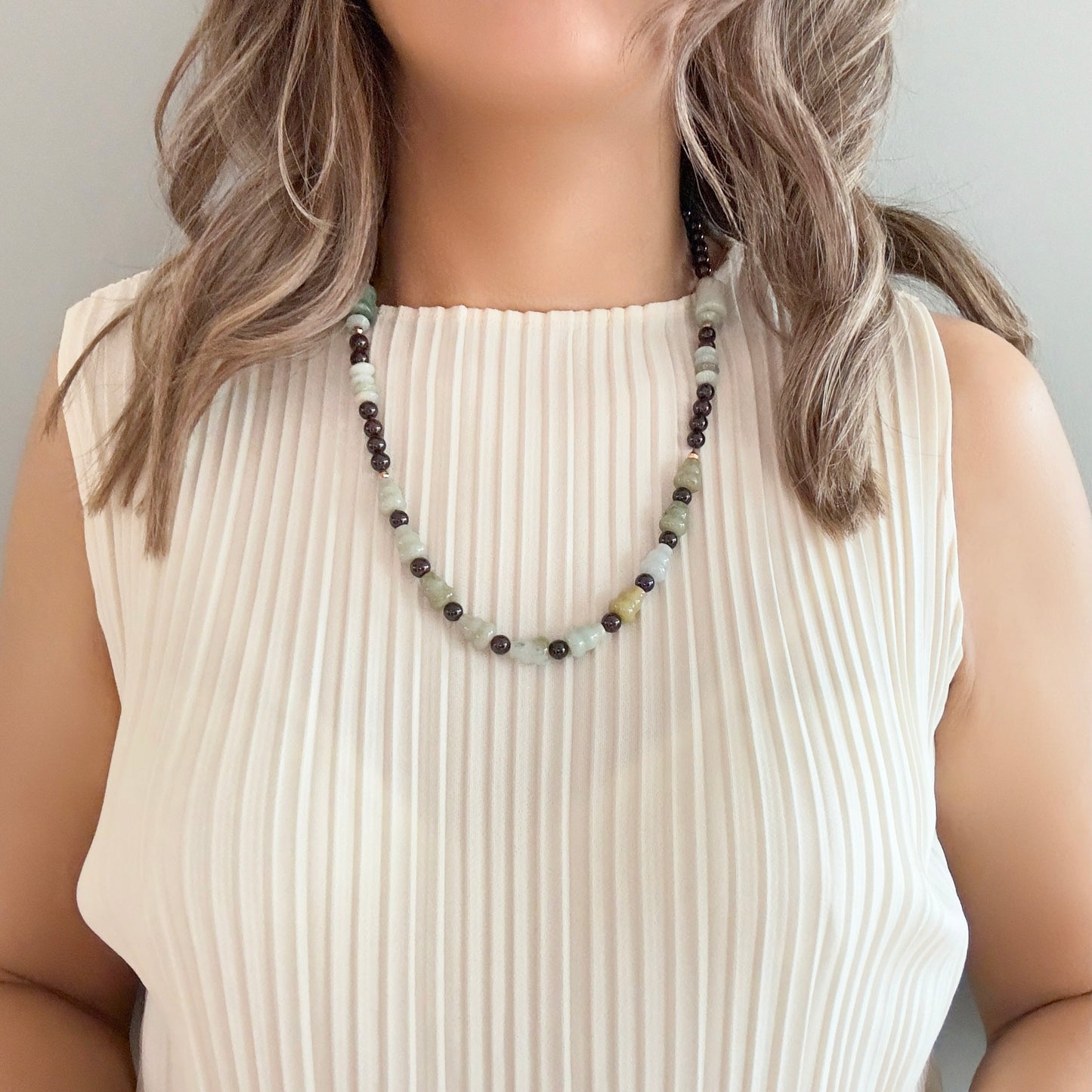 Passion Necklace with Garnet, Burma Jade Gourd Carving