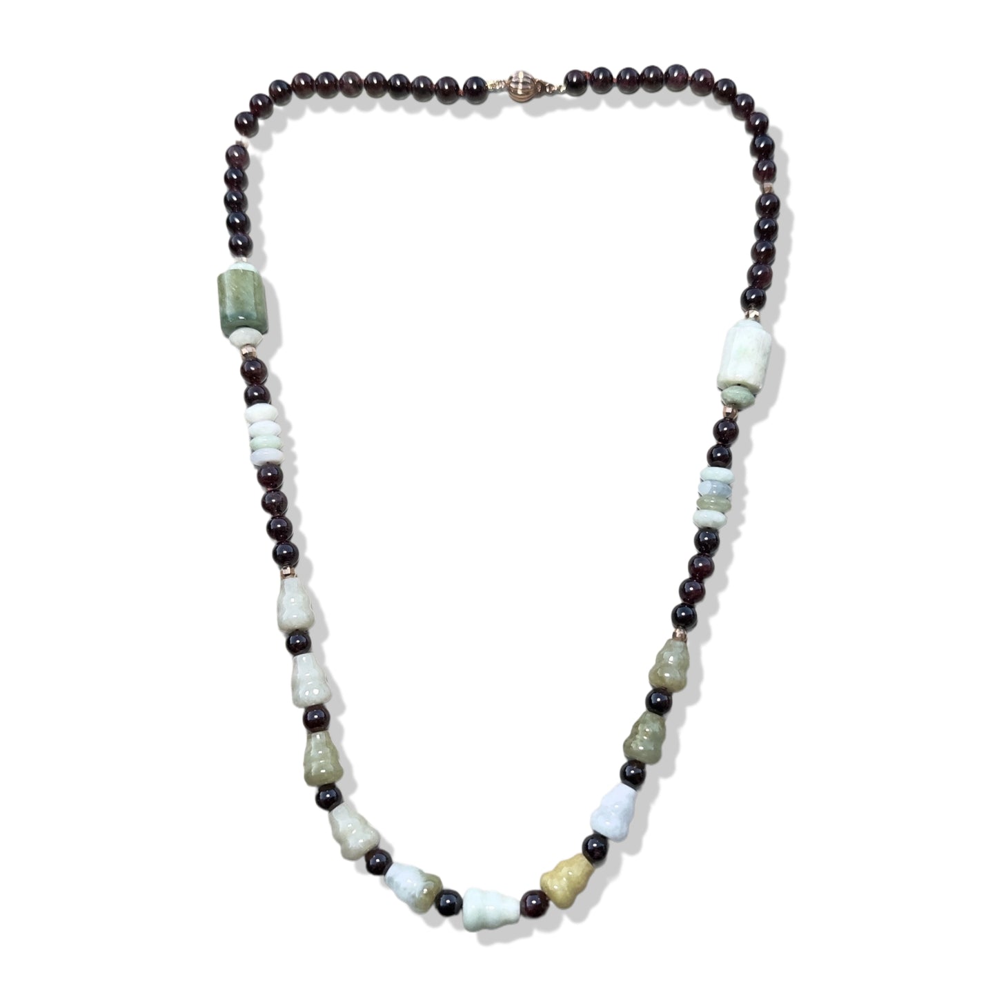 Passion Necklace with Garnet, Burma Jade Gourd Carving