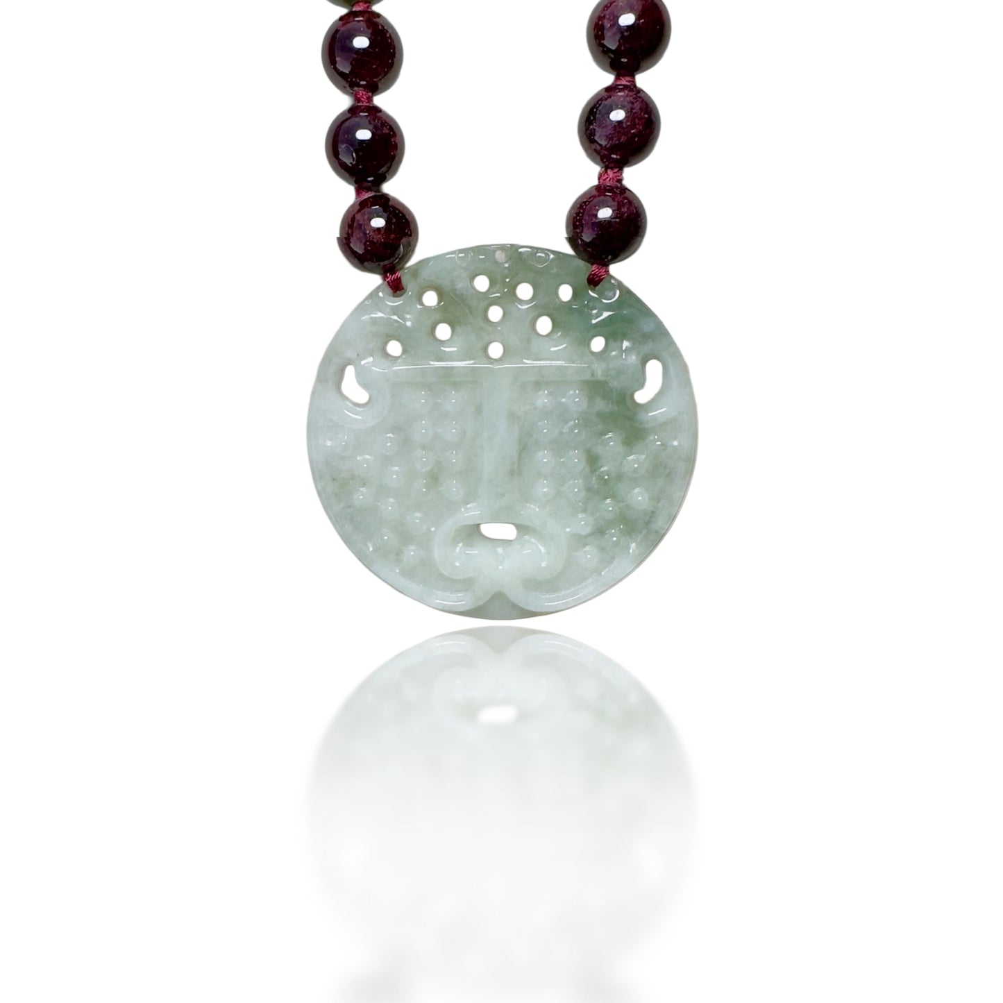 Passion Necklace with Garnet, Burma Jade Pendant and Pure Silver Bead