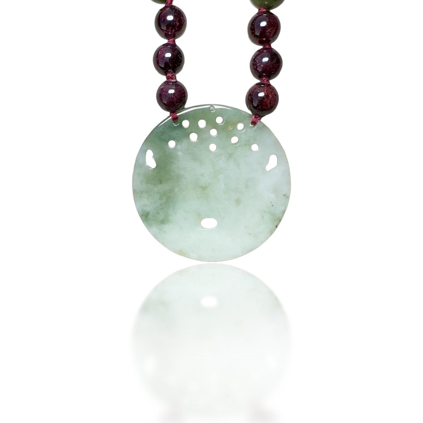 Passion Necklace with Garnet, Burma Jade Pendant and Pure Silver Bead