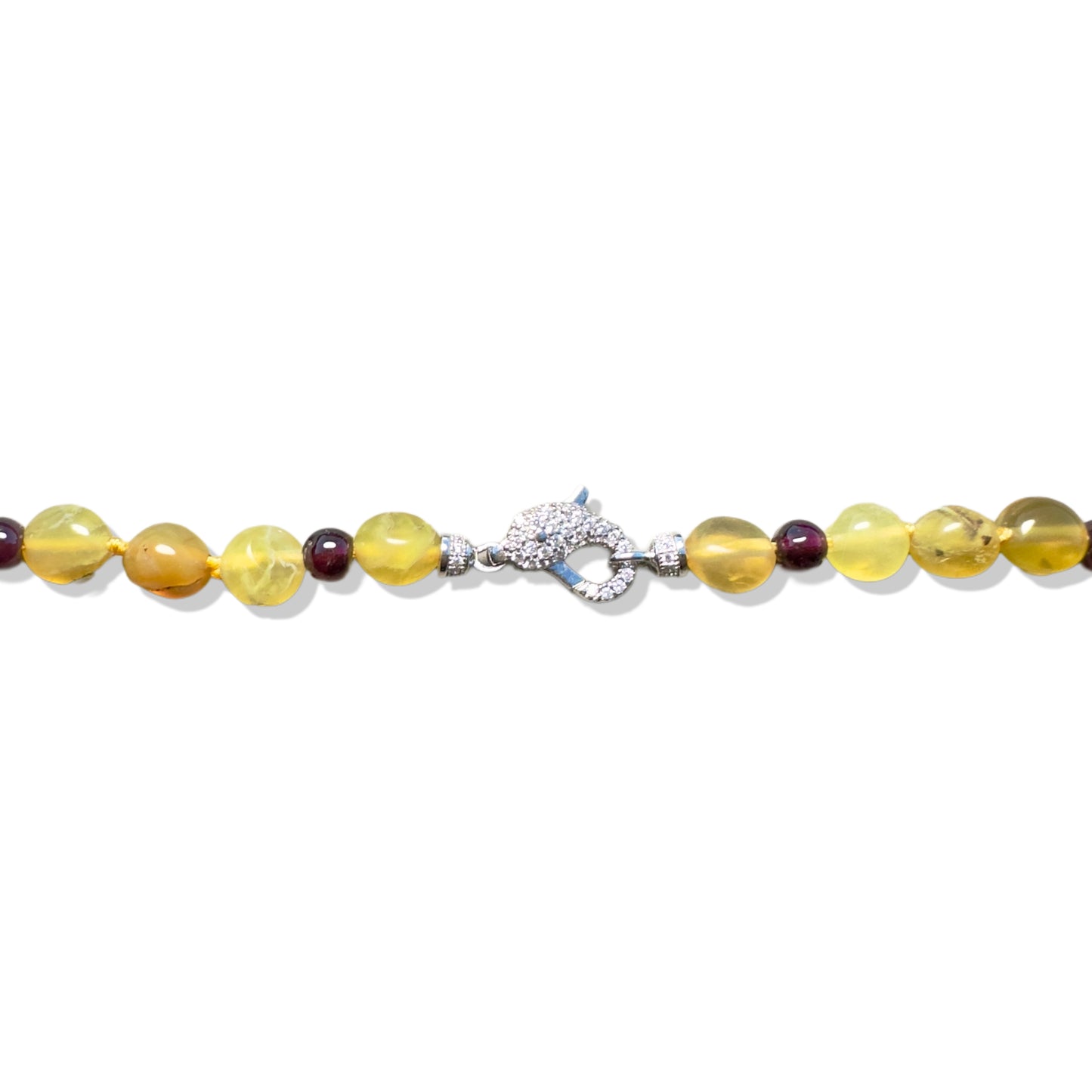 Passion Necklace with Garnet, Yellow Opal and Burma Jade Pi Xiu Pendant
