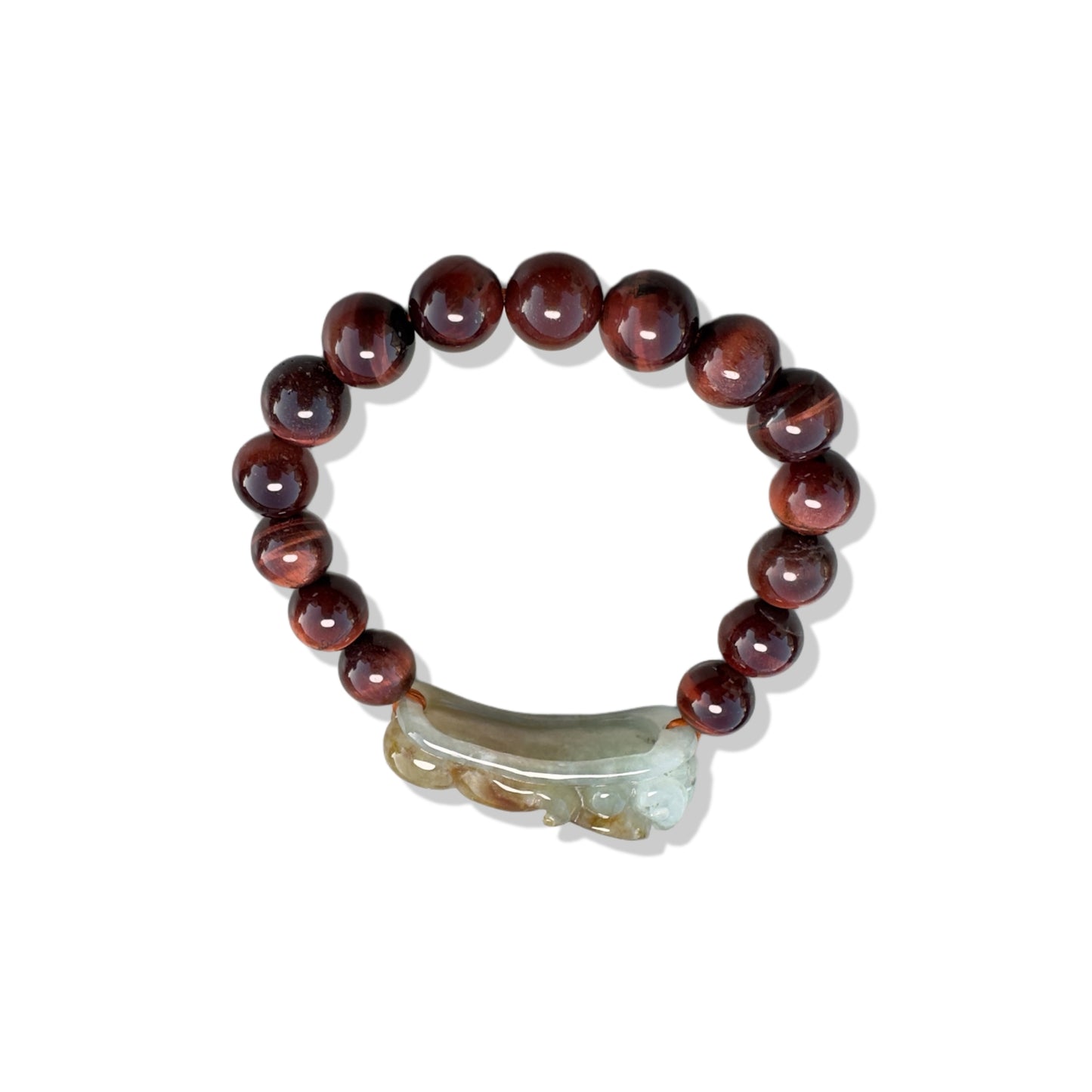 Protection Bangle with Tiger's Eyes and Burma Jade Pi Xiu (貔貅) Carving