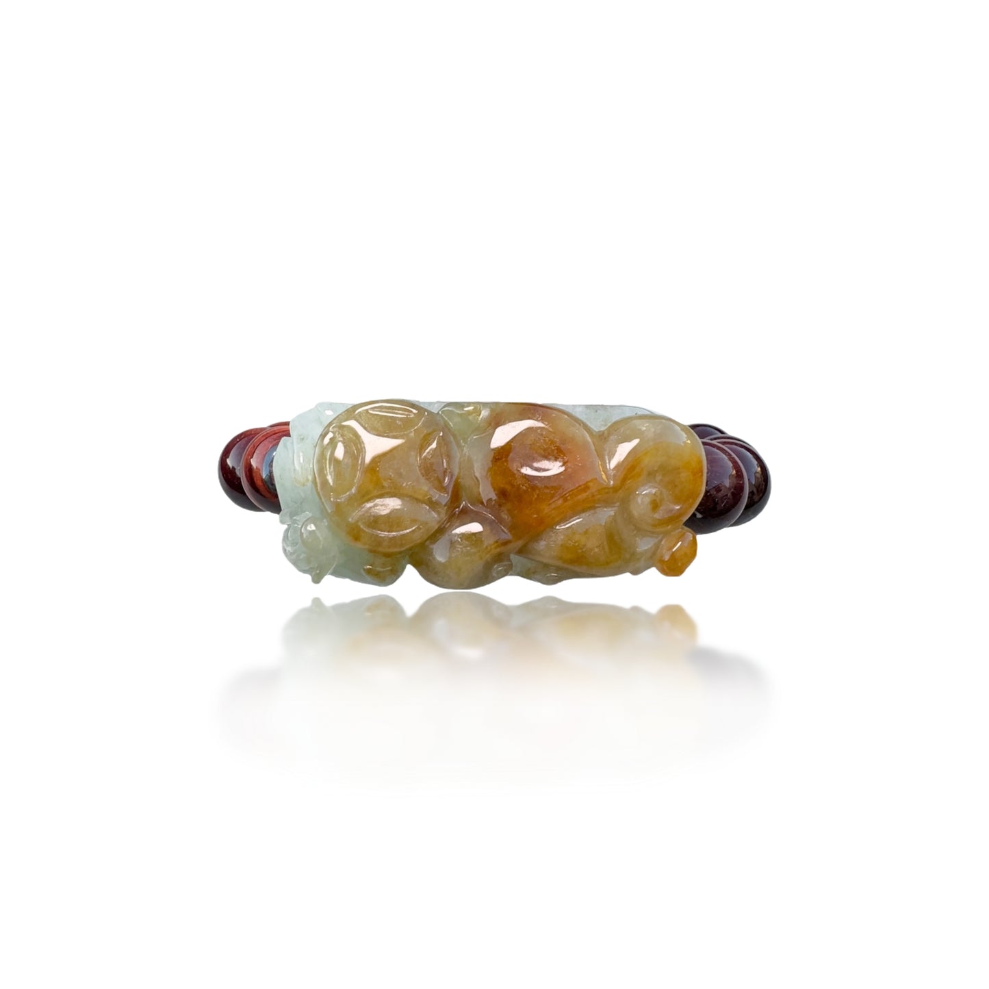 Protection Bangle with Tiger's Eyes and Burma Jade Pi Xiu (貔貅) Carving