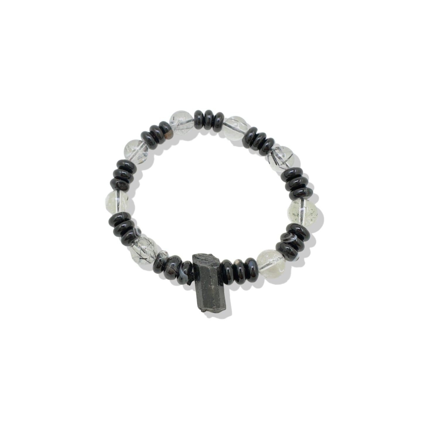 Protection Bracelet with Black Tourmaline ,Black Rutilated Quartz, Black Agate