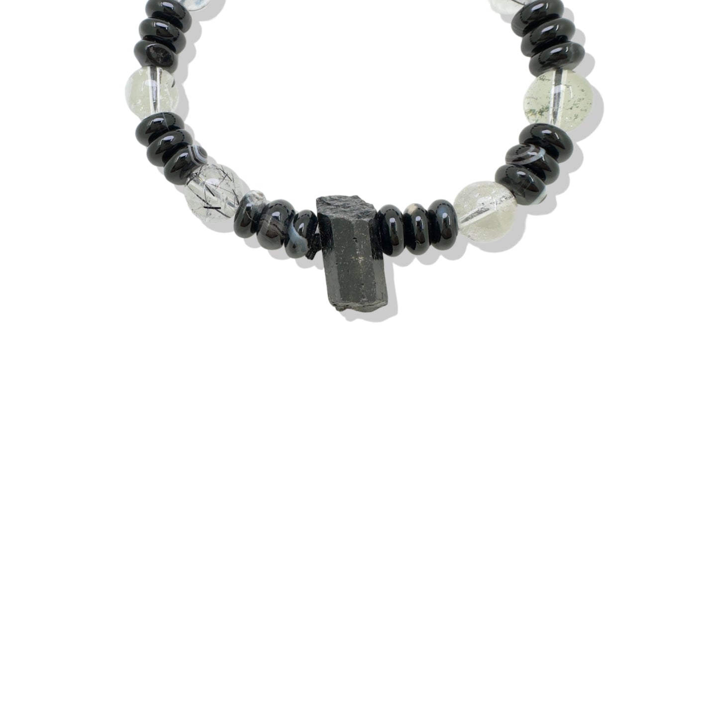 Protection Bracelet with Black Tourmaline ,Black Rutilated Quartz, Black Agate