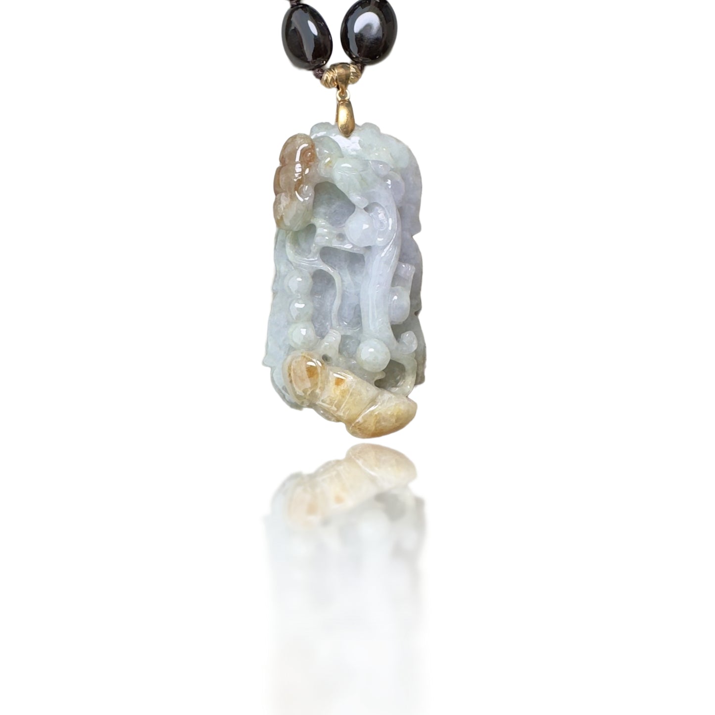 Protection Necklace with Smoky Quartz and Lizard Jade Carving
