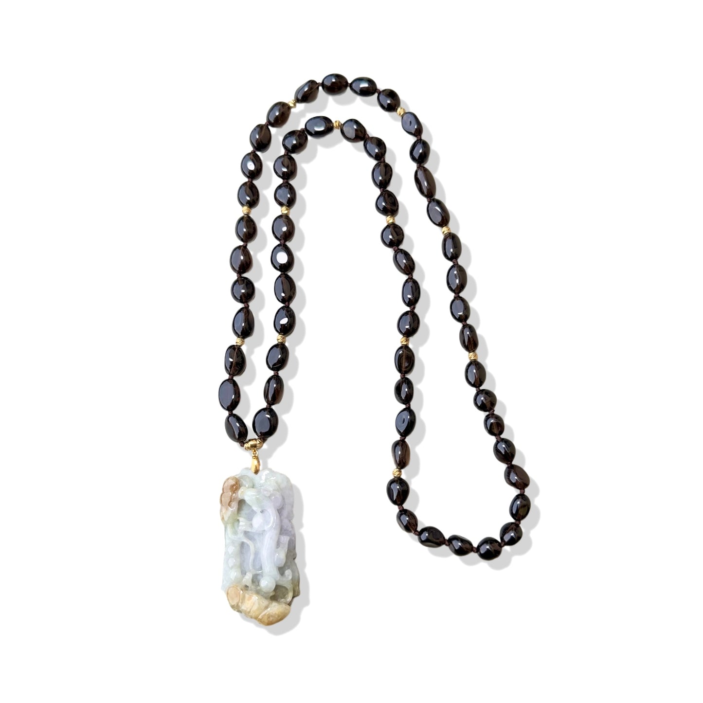Protection Necklace with Smoky Quartz and Lizard Jade Carving