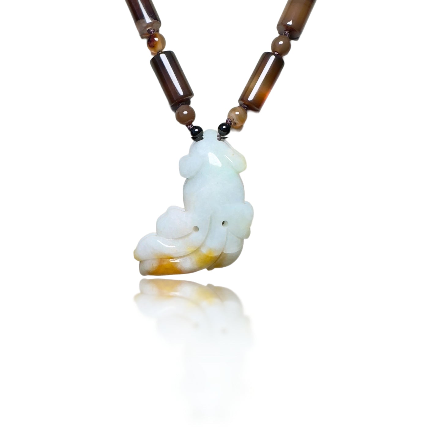 Protection Necklace with Lace Agate and Gold Fish Jade Carving