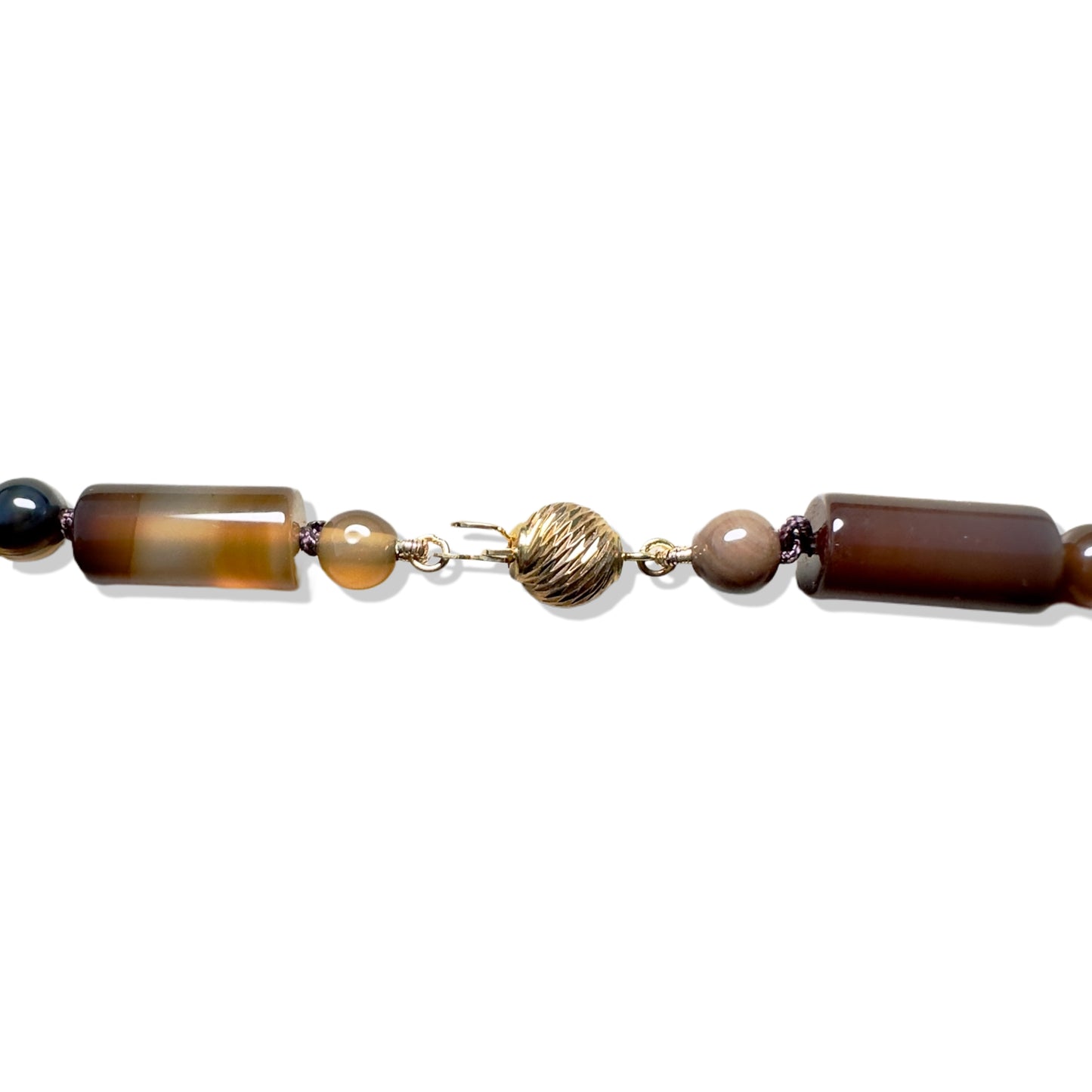 Protection Necklace with Lace Agate and Gold Fish Jade Carving