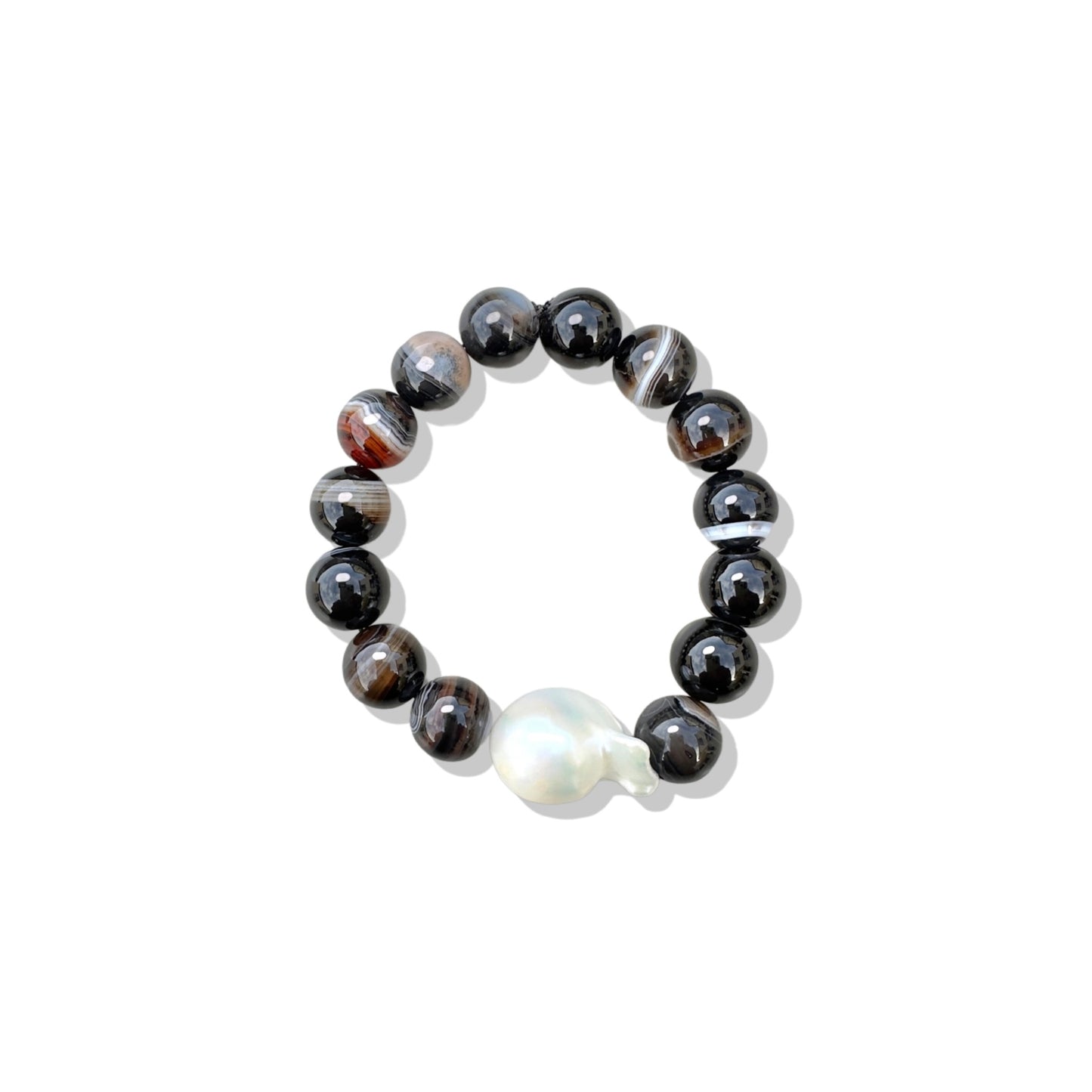 Protection Bracelet with Black Lace Agate and Freshwater Pearl
