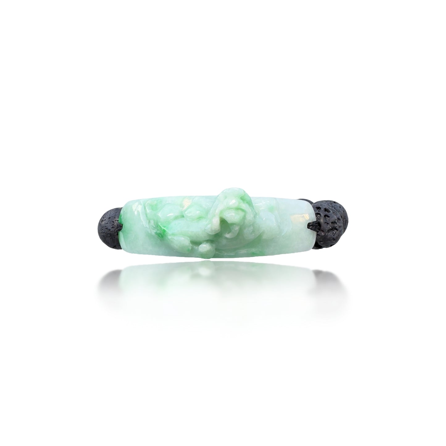 Protection Bangle with Lava and Burma Jade Pi Xiu (貔貅) Carving