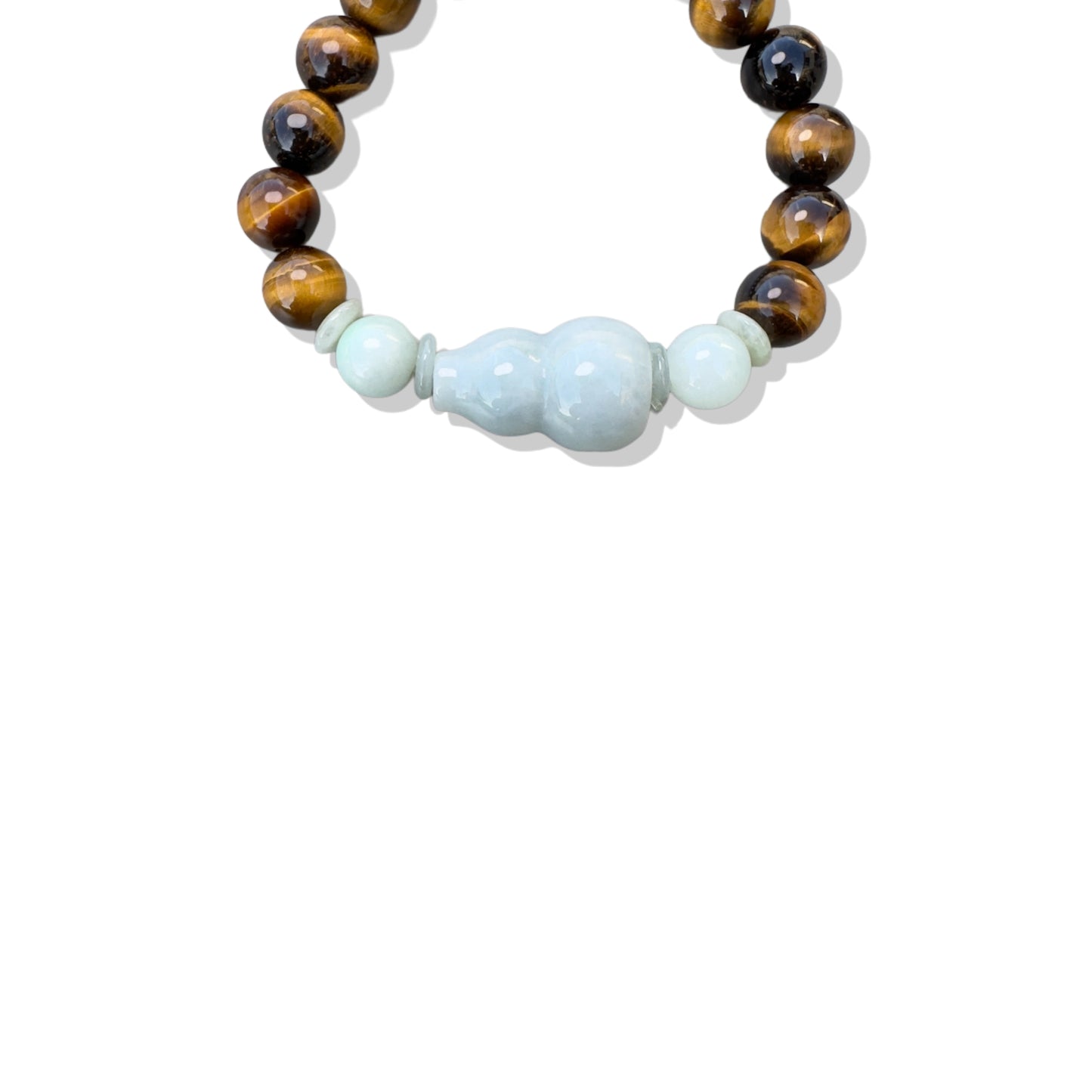 Protection Bracelet with Tiger's Eye and Green Jade Gourd