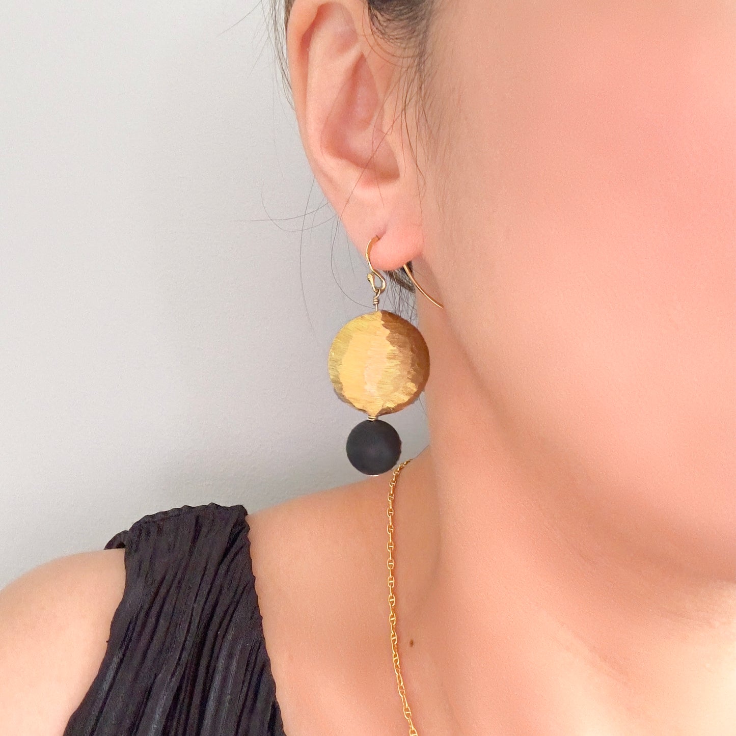 Protection Earrings with Matt Onyx and Gold Disc Bead