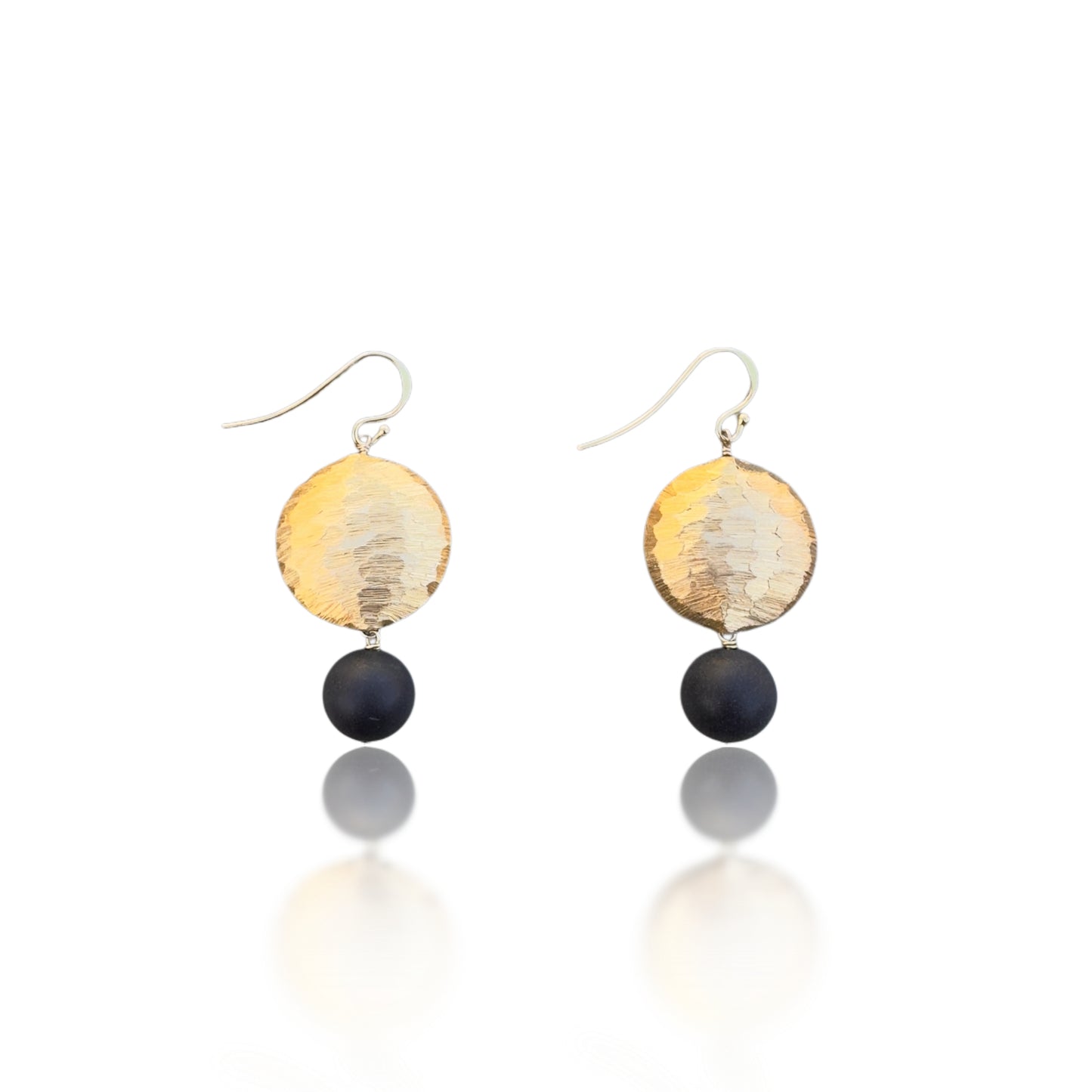 Protection Earrings with Matt Onyx and Gold Disc Bead