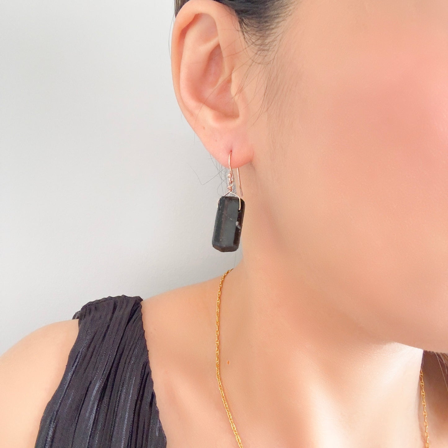 Protection Earrings with Black Tourmaline and Rose Gold