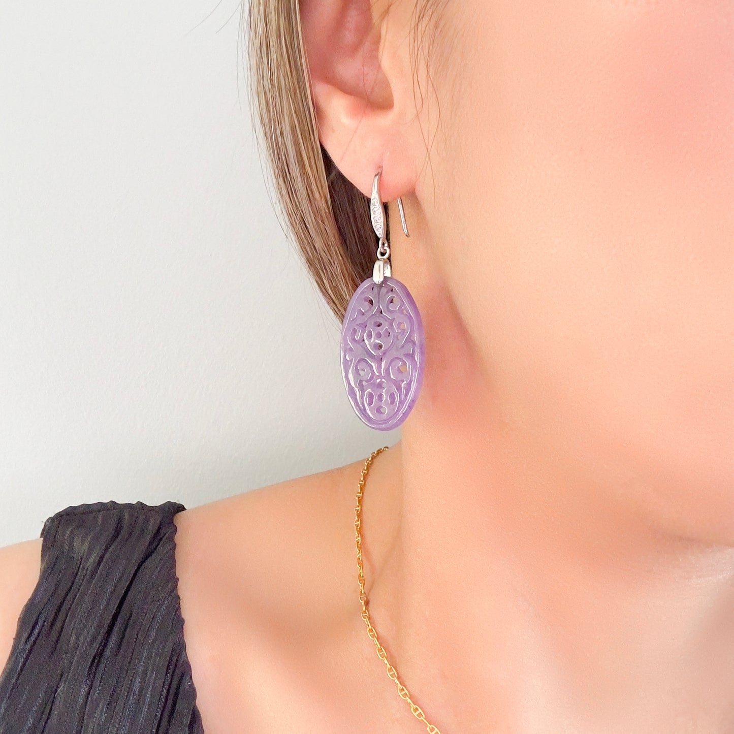 Protection Earrings with Purple Agate Carving