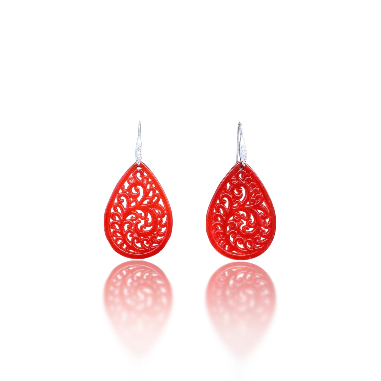 Protection Earrings with Red Agate Carving