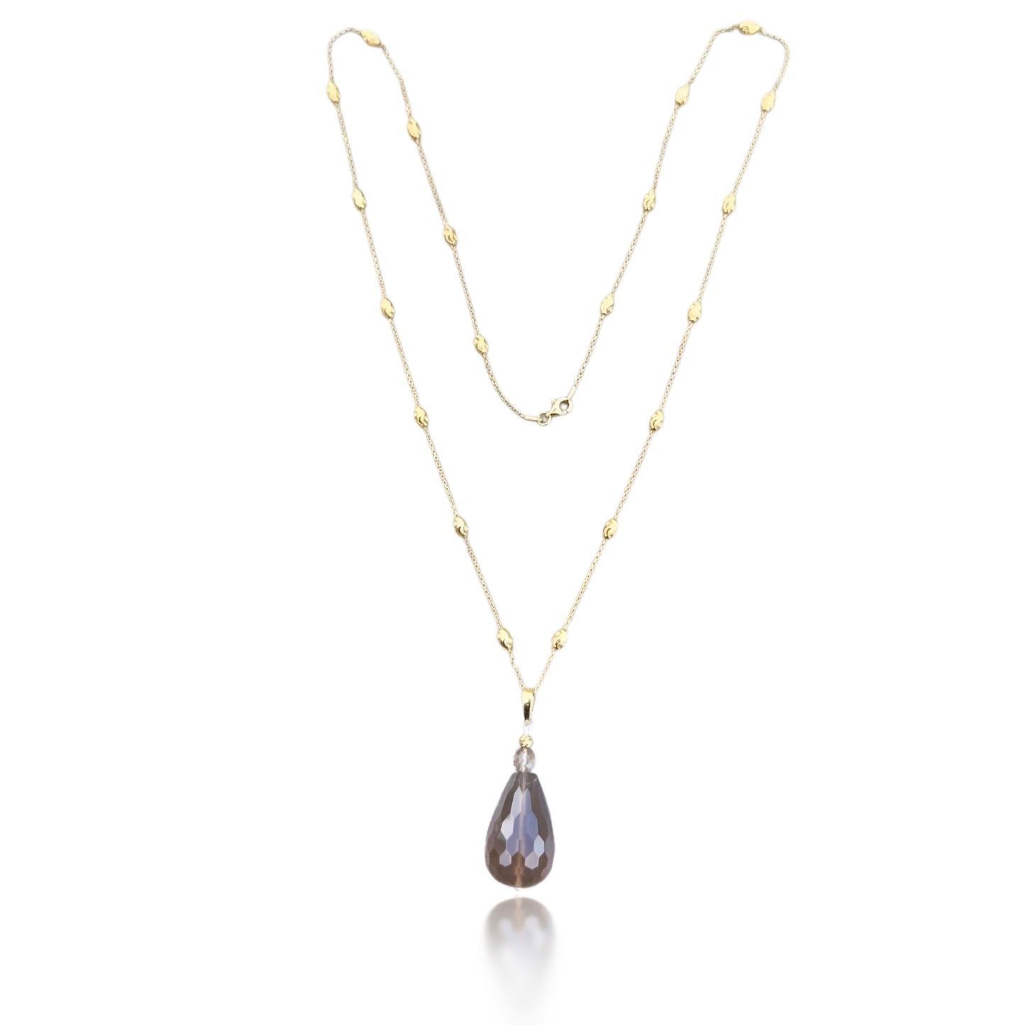 Protection Long Necklace with Smoky Quartz and Yellow Gold