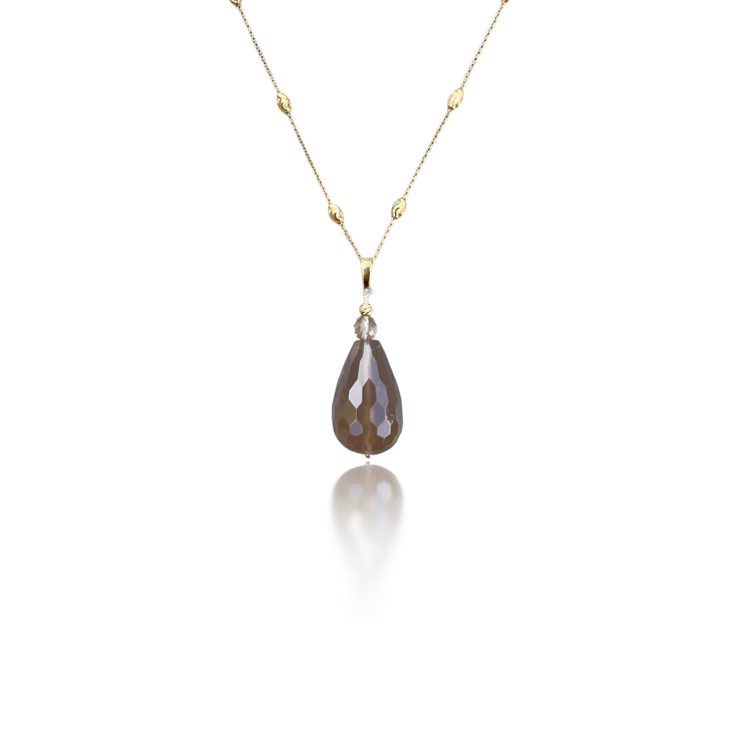 Protection Long Necklace with Smoky Quartz and Yellow Gold