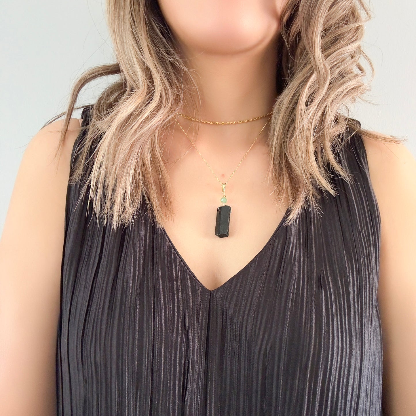 Protection Pendant with Black Tourmaline and Green Chalcedony