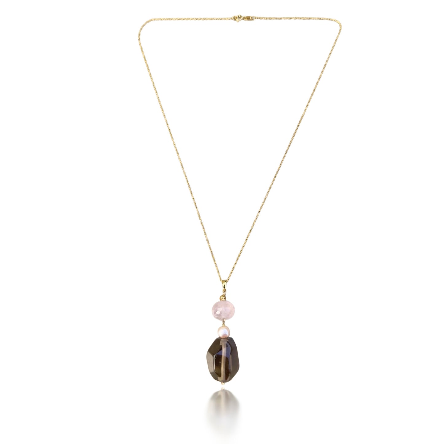 Protection Pendant with Smoky Quartz, Rose Quartz and Freshwater Pearl