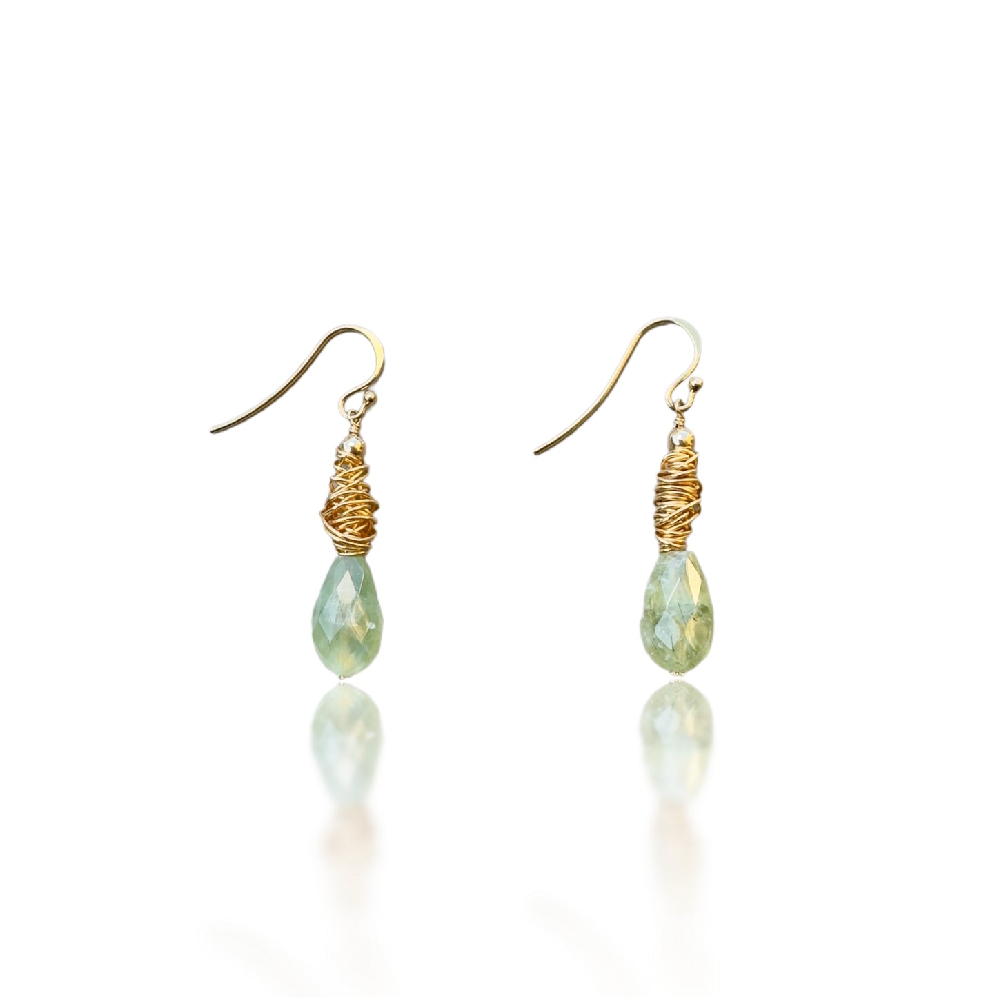 Renewal Earrings with Prehnite and Yellow Gold Wire Bead