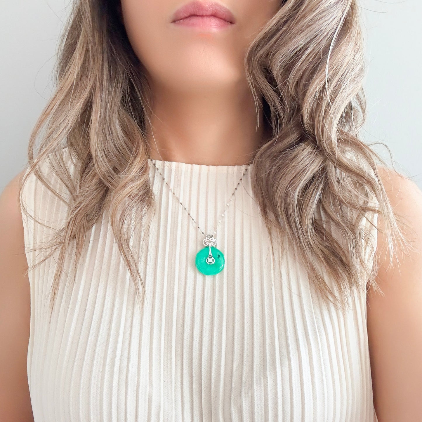Renewal Necklace with Chrysoprase Donut Ruyi Pendant