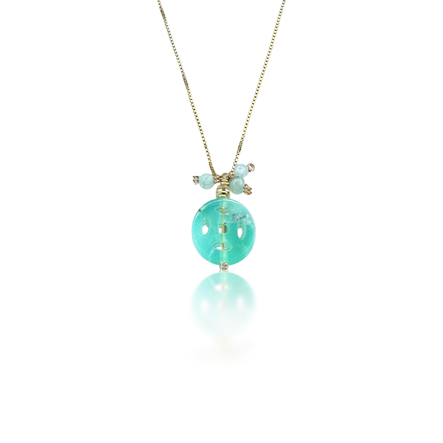 Renewal Pendant with Chrysoprase Ancient Money Carving and Gold
