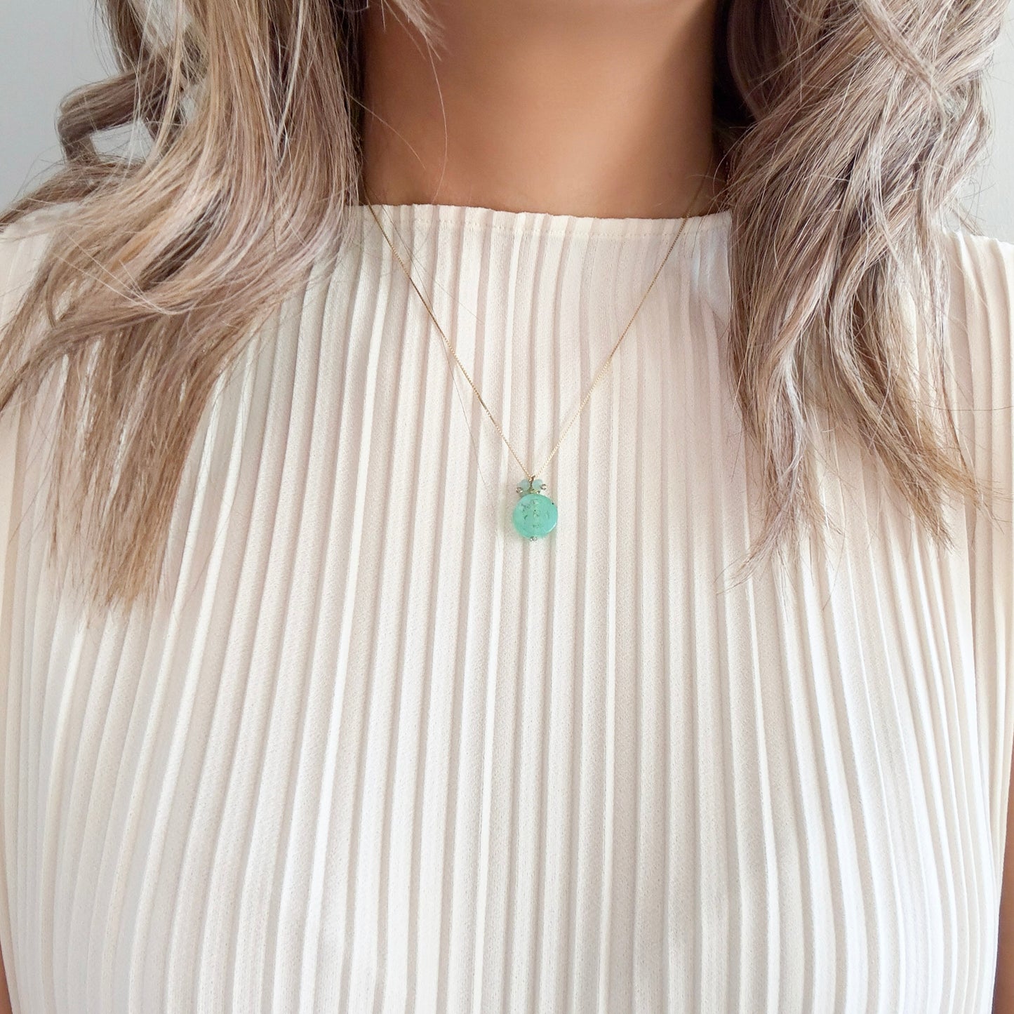 Renewal Pendant with Chrysoprase Ancient Money Carving and Gold