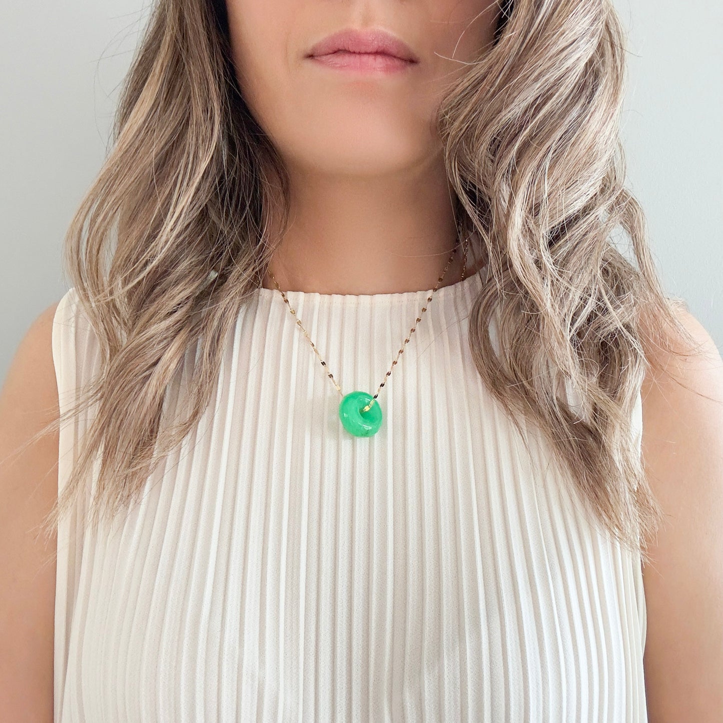 Renewal Pendant with Chrysoprase Donut and Yellow Gold