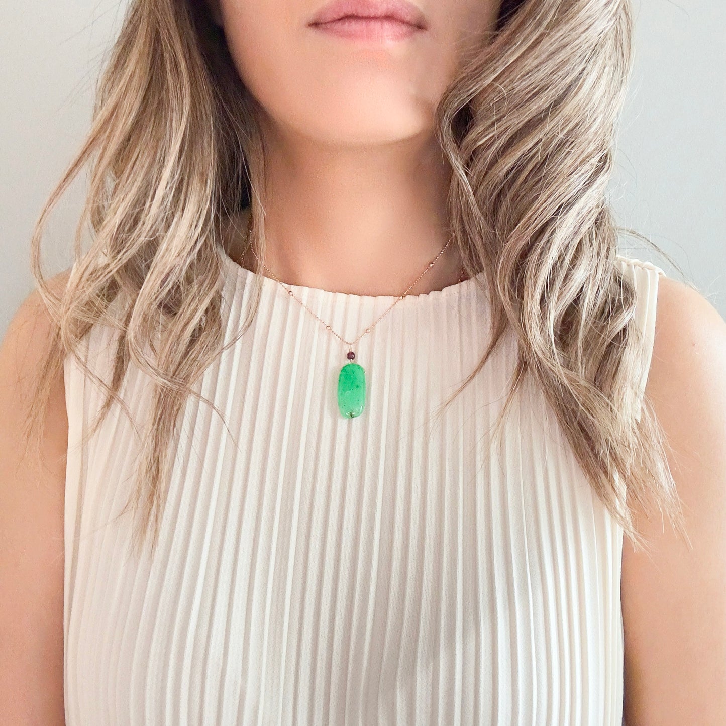 Renewal Pendant with Chrysoprase, Garnet and Rose Gold