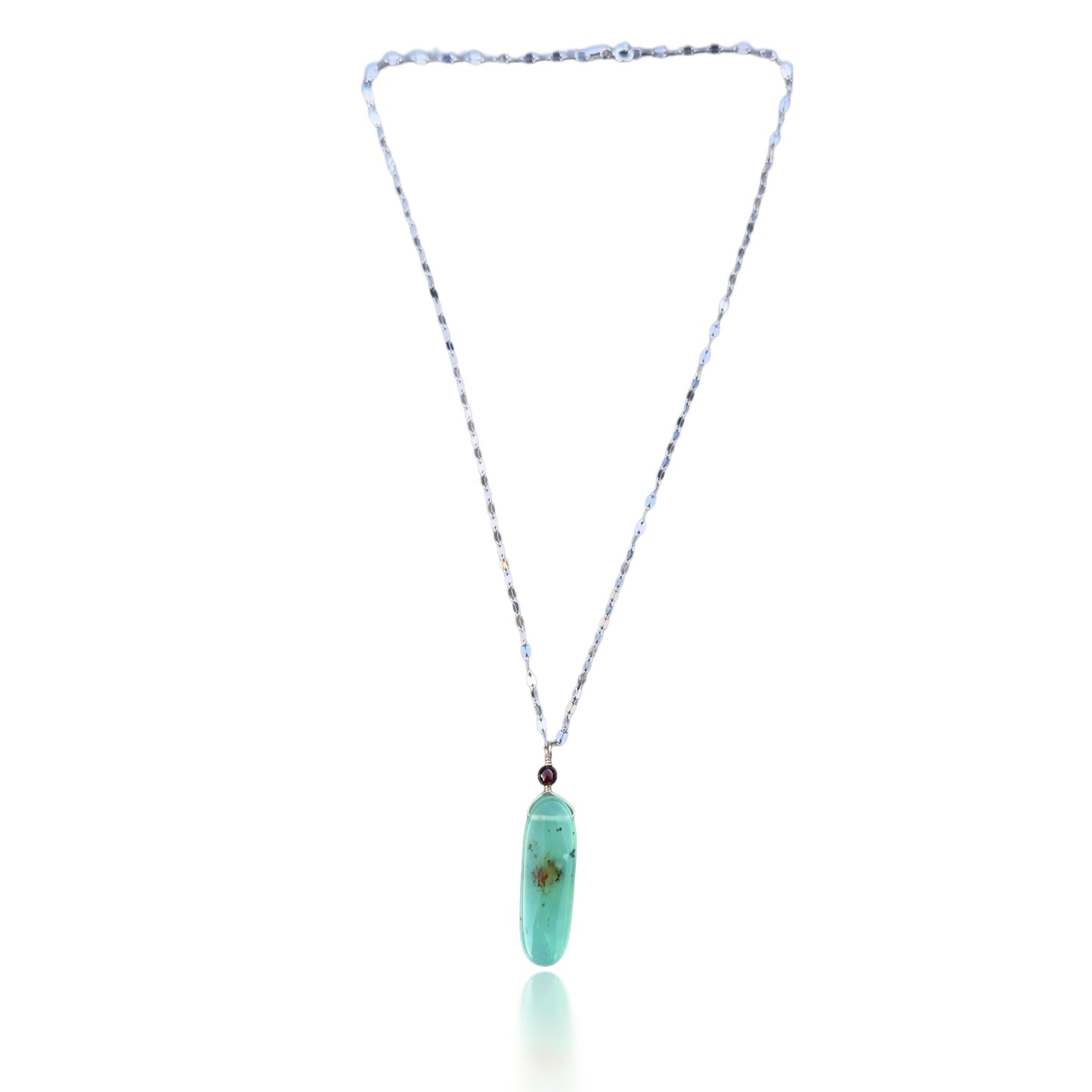 Renewal Pendant with Chrysoprase, Garnet and Silver Chain