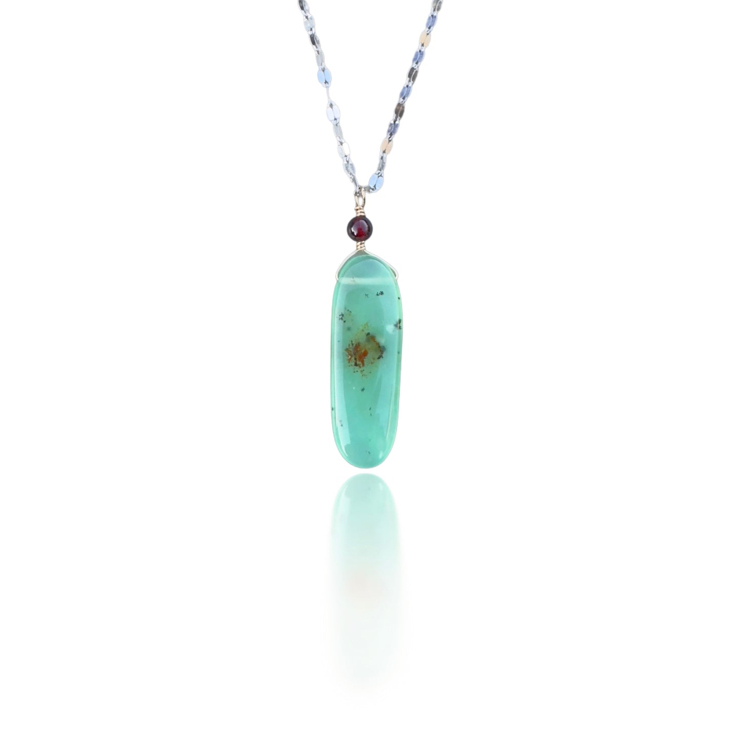 Renewal Pendant with Chrysoprase, Garnet and Silver Chain