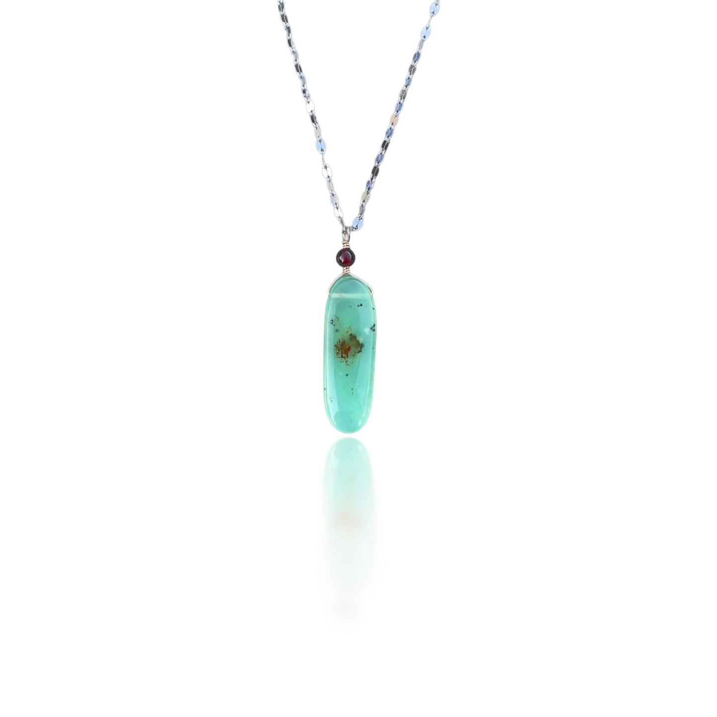 Renewal Pendant with Chrysoprase, Garnet and Silver Chain