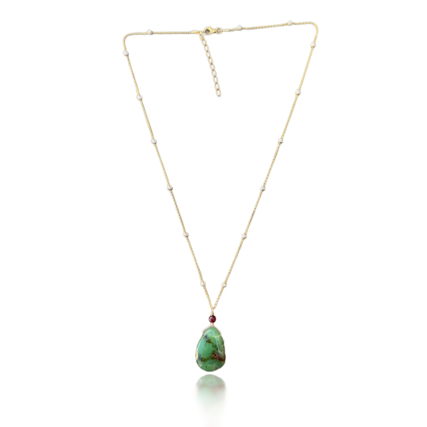 Renewal Pendant with Chrysoprase, Garnet and Two Tone Chain